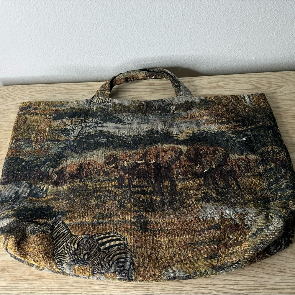 Unbranded Vintage Safari Elephant Tapestry Hand Bag Tote - Damaged SEE‎ DETAILS